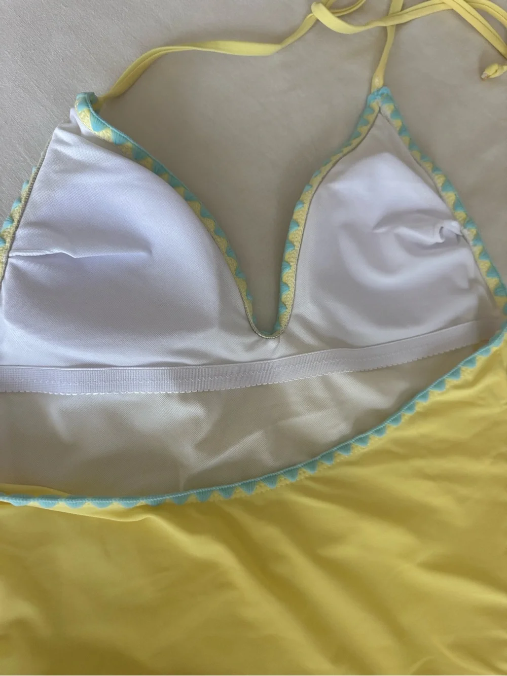 Yellow Halter One-Piece Swimsuit with Blue Trim - Women Swim